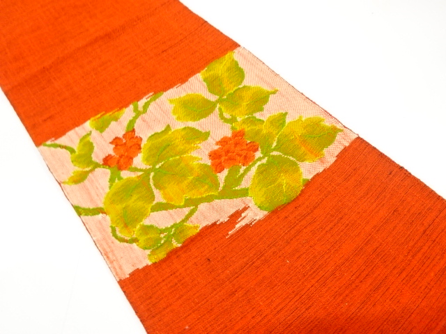 手織り紬　枝花模様織り出し　名古屋帯